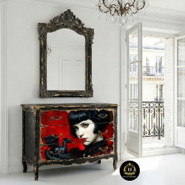Papel De Seda Mujer Dragón Rojo Negro Gótico Fantasía Decoupage
