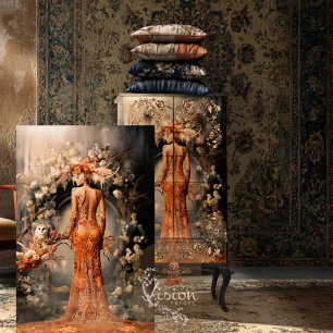 Papel De Seda Mujer elegante, búho y arcada floral, arte de retr