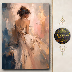 Papel De Seda Mujer Elegante En Túnica Blanca Retrato Abstracto