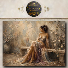 Papel De Seda Mujer elegante sentada en un banco de jardín con r