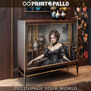 Papel De Seda Mujer elegante victoriana con vestido negro en un