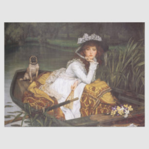 Papel De Seda Mujer Elegante Vintage En Un Barco Y Una Decoració