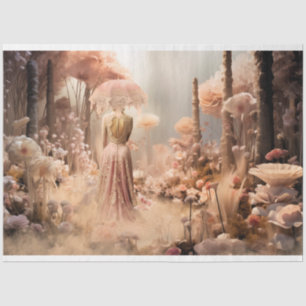 Papel De Seda Mujer elegante y sombrilla, flores silvestres rosa