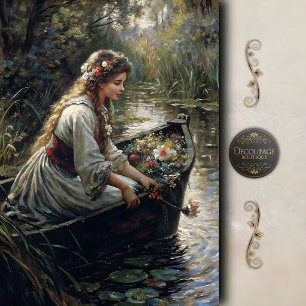 Papel De Seda Mujer en Barco Floral Río Decoupage