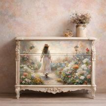 Mujer en el camino del jardín - Decoupage floral r