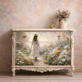 Papel De Seda Mujer en el camino del jardín - Decoupage floral r