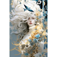 Mujer exótica con desenlace de pelo blanco.