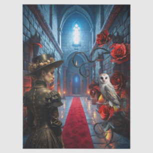 Papel De Seda Mujer Fantasía Victoriana Gótica & Búho Blanco