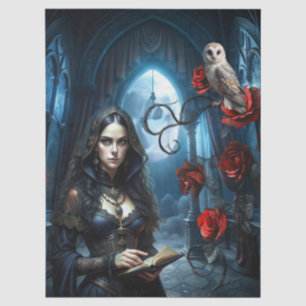 Papel De Seda Mujer Fantasía Victoriana Gótica & Búho Blanco