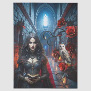 Papel De Seda Mujer Fantasía Victoriana Gótica & Búho Blanco