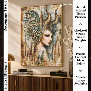 Papel De Seda Mujer Fantástica con Cuernos, Decoupage de Dark Ac