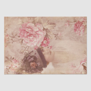 Papel De Seda Mujer floral amarilla en Gorra Shabby Chic