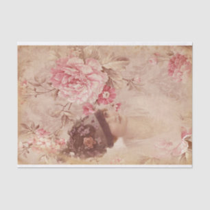 Papel De Seda Mujer floral amarilla en Gorra Shabby Chic