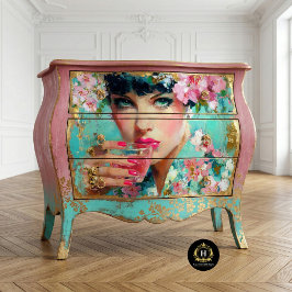 Papel De Seda Mujer Floral Glam con Decoupage de Bebida Rosa