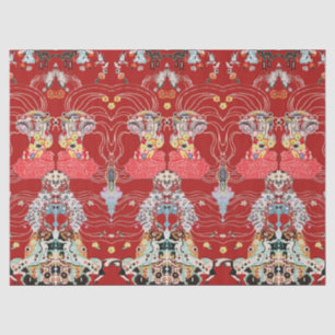 Papel De Seda Mujer,FLORES CENTRALES Patrón de Klimt blanco rojo