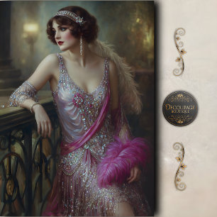 Papel De Seda Mujer Glamour Flapper Rosa Decoupage