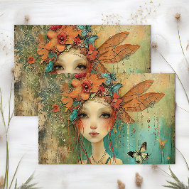 PAPEL DE SEDA MUJER HADA MARIPOSA RARA DECOUPAGE