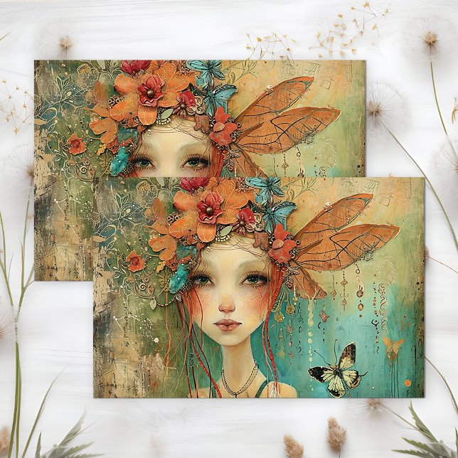 PAPEL DE SEDA MUJER HADA MARIPOSA RARA DECOUPAGE (QUIRKY BUTTERFLY FAIRY GIRL DECOUPAGE TISSUE PAPER)
