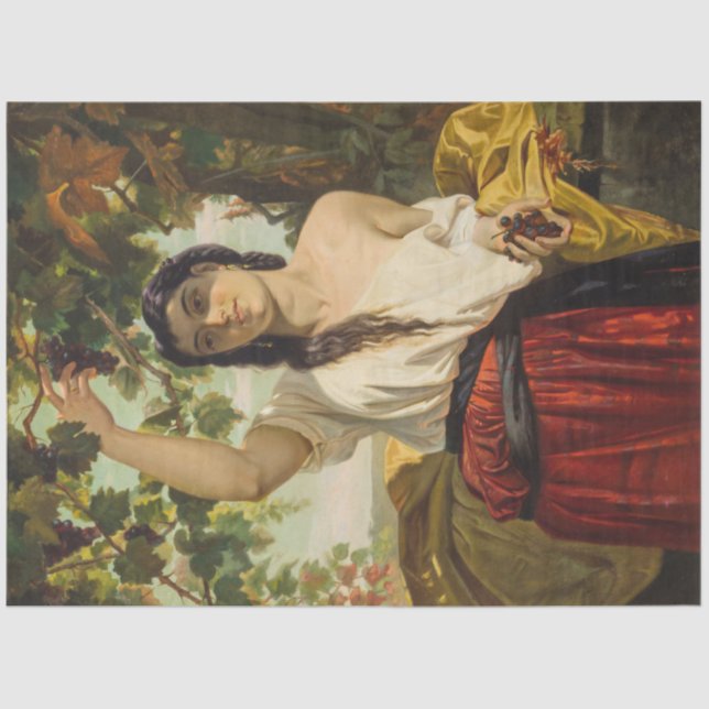Papel De Seda Mujer italiana recogiendo uvas (cosecha de verano) (Anverso)