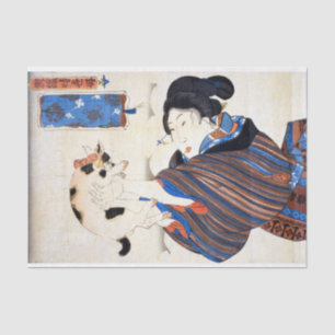Papel De Seda Mujer japonesa con gato, Utagawa Kuniyoshi
