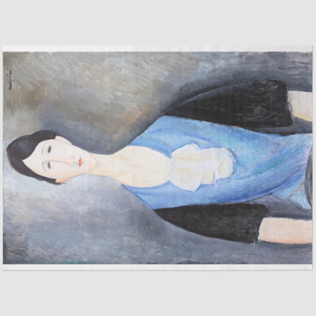 Papel De Seda Mujer joven en azul, Modigliani (Anverso)