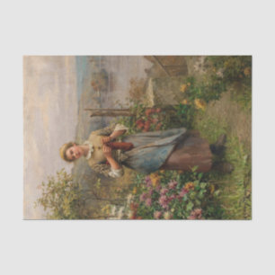 Papel De Seda Mujer joven tejiendo de Daniel Ridgway Knight