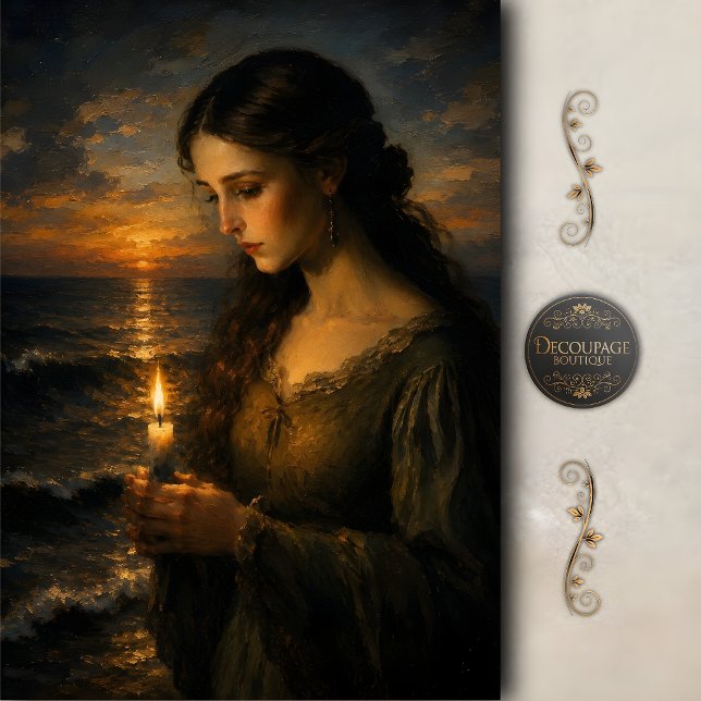 Papel De Seda Mujer junto a la vela en el mar Decoupage (Woman by Candlelight at Sea Decoupage Tissue Paper)