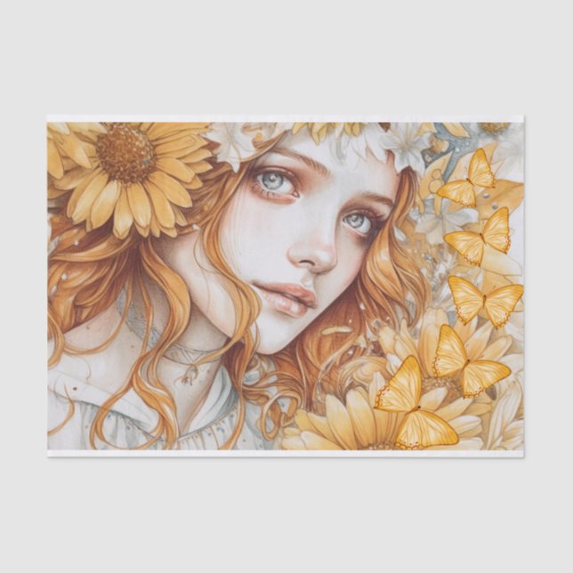 Papel De Seda Mujer Mariposa Daisy Innocence Belleza Decoupage (Anverso)