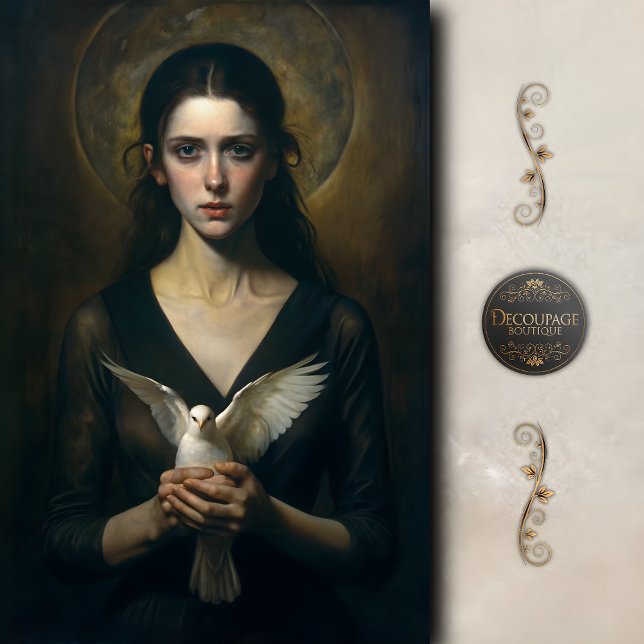 Papel De Seda Mujer mística con deformación de paloma (Mystic Woman with Dove Decoupage Tissue Paper)