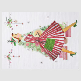 Papel De Seda Mujer Navidad de 1950 con árbol de Navidad