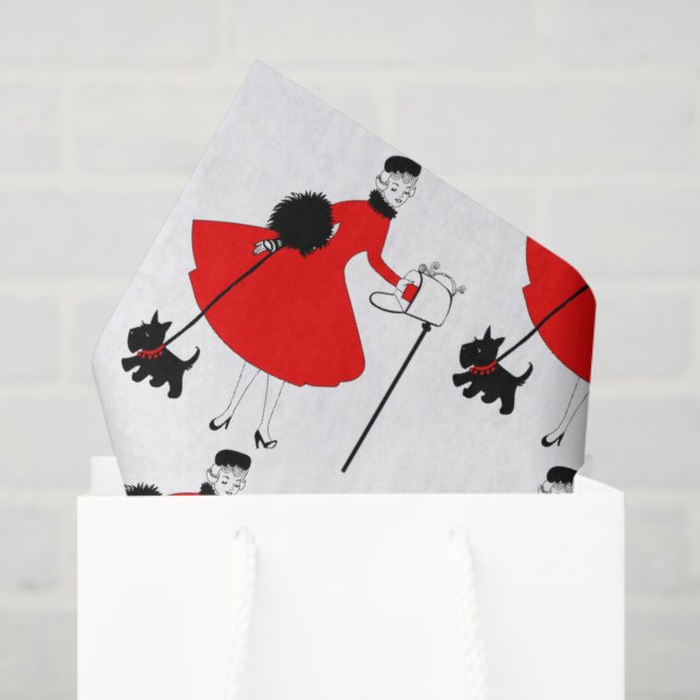 Papel De Seda Mujer navideña de la época de 1950 con uva de perr (Bolsa de regalo)