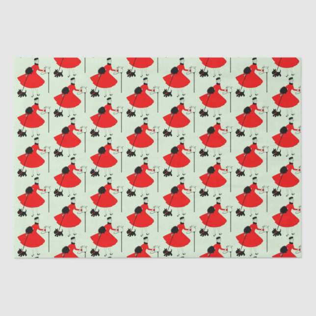 Papel De Seda Mujer navideña de la época de 1950 con uva de perr (Anverso)