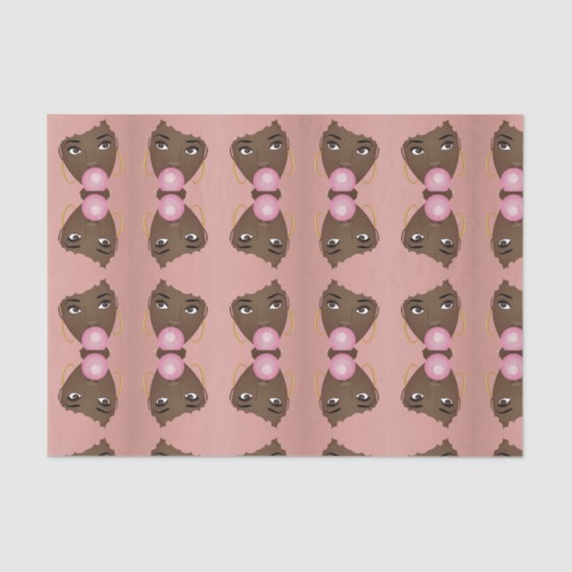 Papel De Seda Mujer negra, afro rosado, batiburrillo rosado (Anverso)