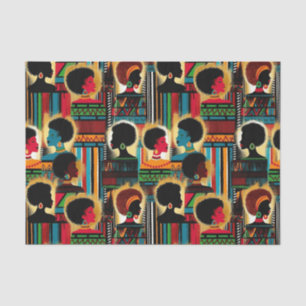 Papel De Seda Mujer Negra Elegante Patrón Africano en Tonos Auda