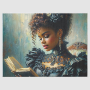 Papel De Seda Mujer negra leyendo pintura vintage