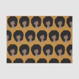 Papel De Seda Mujer negra, pelo natural, amarillo mostaza