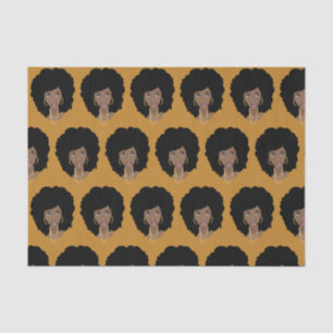 Papel De Seda Mujer negra, pelo natural, amarillo mostaza