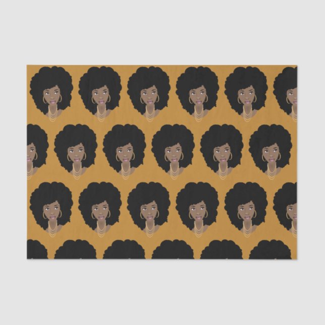 Papel De Seda Mujer negra, pelo natural, amarillo mostaza (Anverso)
