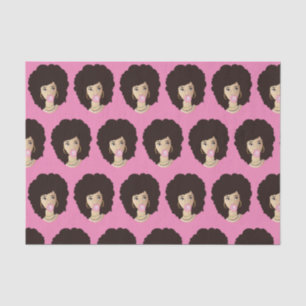 Papel De Seda Mujer negra, pelo natural, bazuqueo rosado, rosa