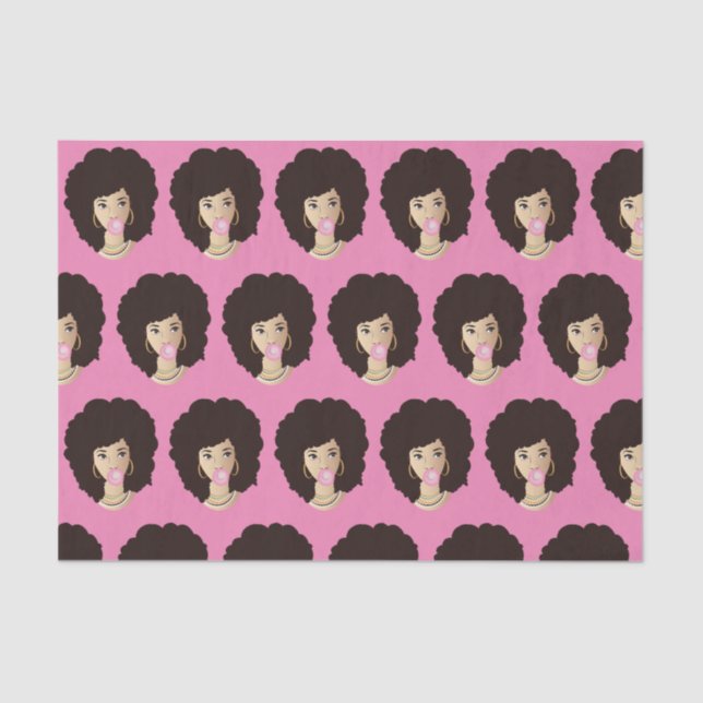 Papel De Seda Mujer negra, pelo natural, bazuqueo rosado, rosa (Anverso)