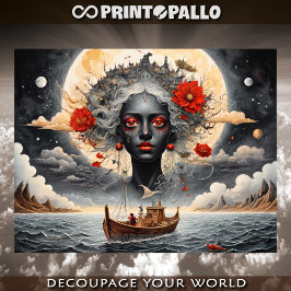 Papel De Seda Mujer negra surrealista que sueña con el mar y la