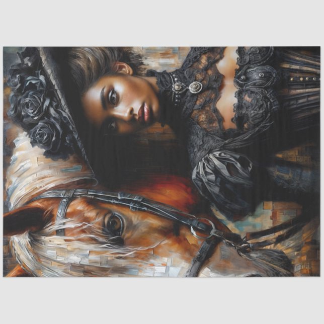 Papel De Seda Mujer negra victoriana con caballo (Anverso)