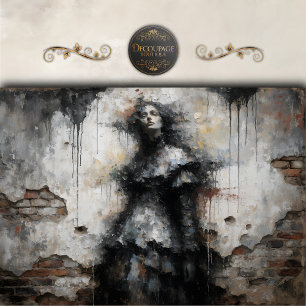 Papel De Seda Mujer oscura en decoupage de pared desmoronada