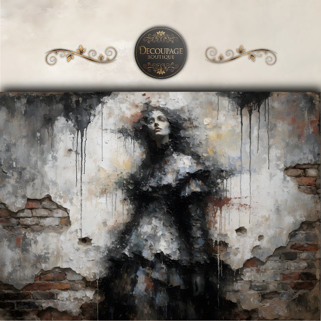 Papel De Seda Mujer oscura en decoupage de pared desmoronada (Dark Woman in Crumbling Wall Decoupage)