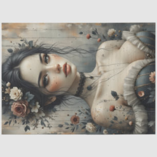 Papel De Seda Mujer oscura romántica retrato Decoupage
