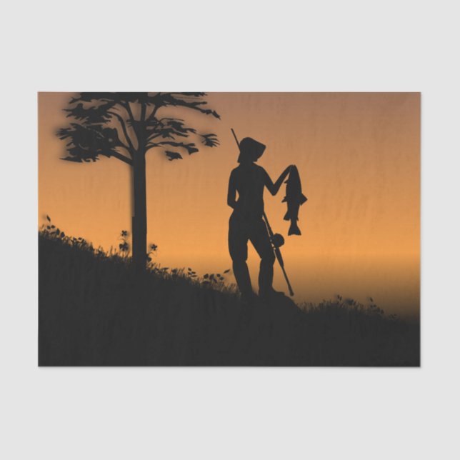 Papel De Seda Mujer pescadora al atardecer (Anverso)