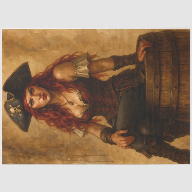 Papel De Seda Mujer Pirata de Cabello Rojo Decoupage (Anverso)