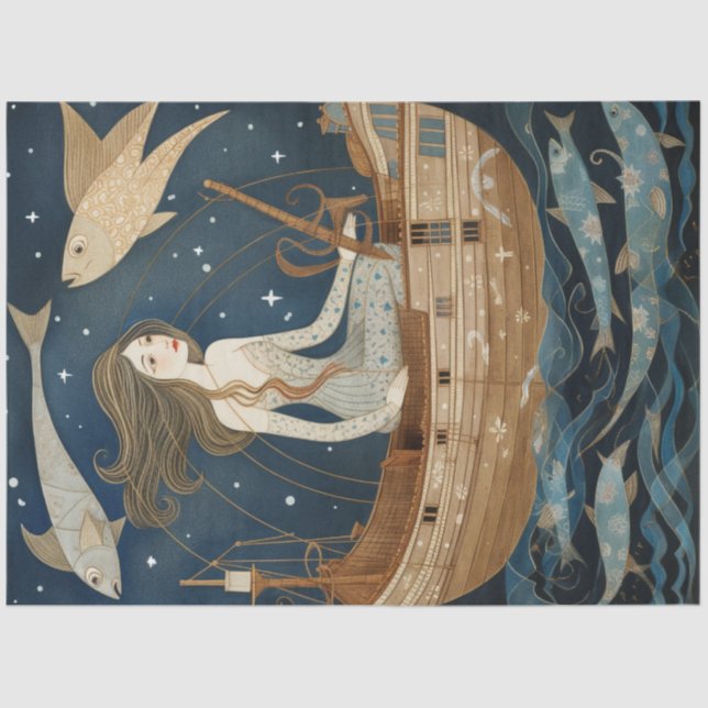Papel De Seda Mujer Primitiva Con Desnudo De Pisos De Pescado (Anverso)