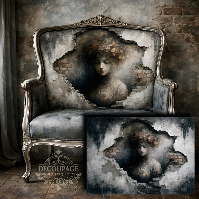 Papel De Seda Mujer revelada en decoupage de pared en ruinas (Woman Revealed in Crumbling Wall Decoupage Tissue Paper)