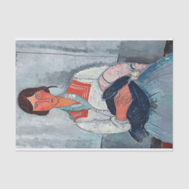 Papel De Seda Mujer romaní con bebé por Amedeo Modigliani (Anverso)